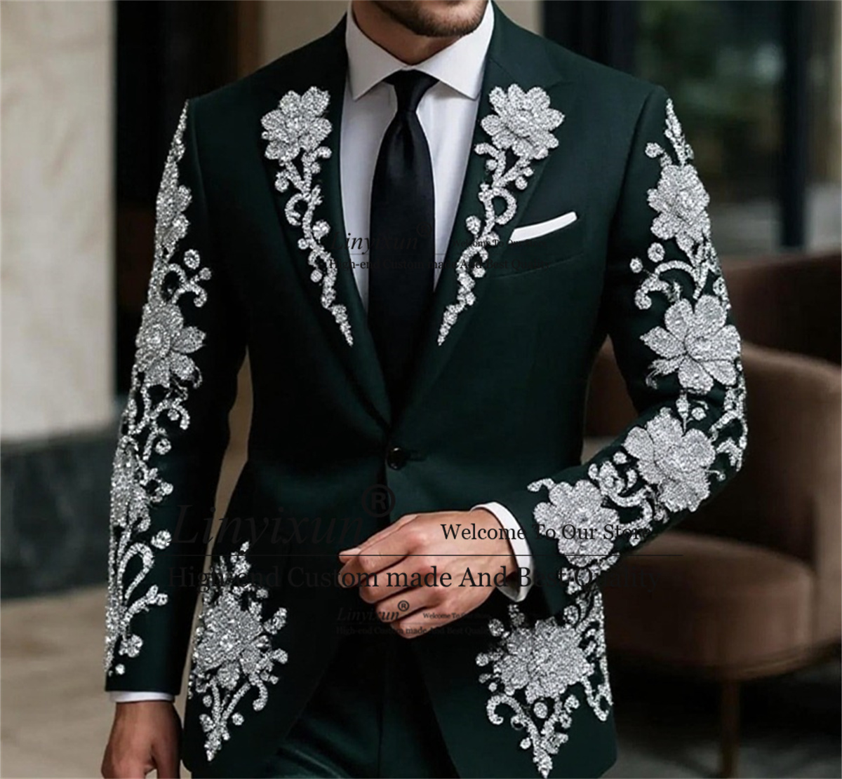 Mens Fashion Trajes - Fashion Crystals Floar Men Suit For