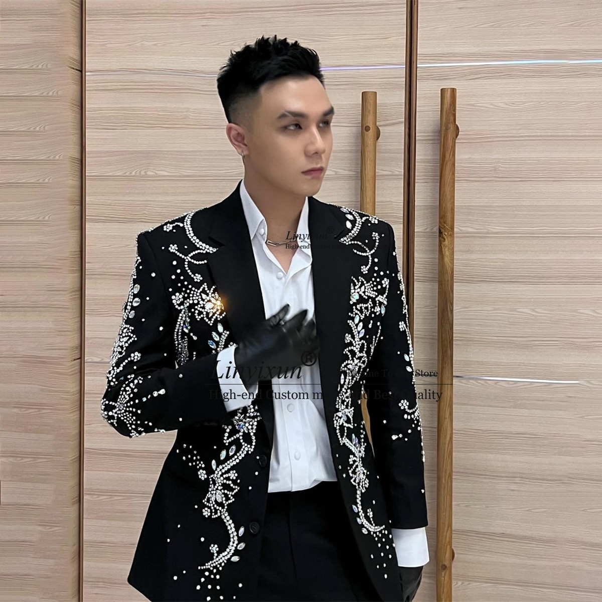 Mens Fashion Trajes - Fashion Metal Diamond Embellished Men Suit