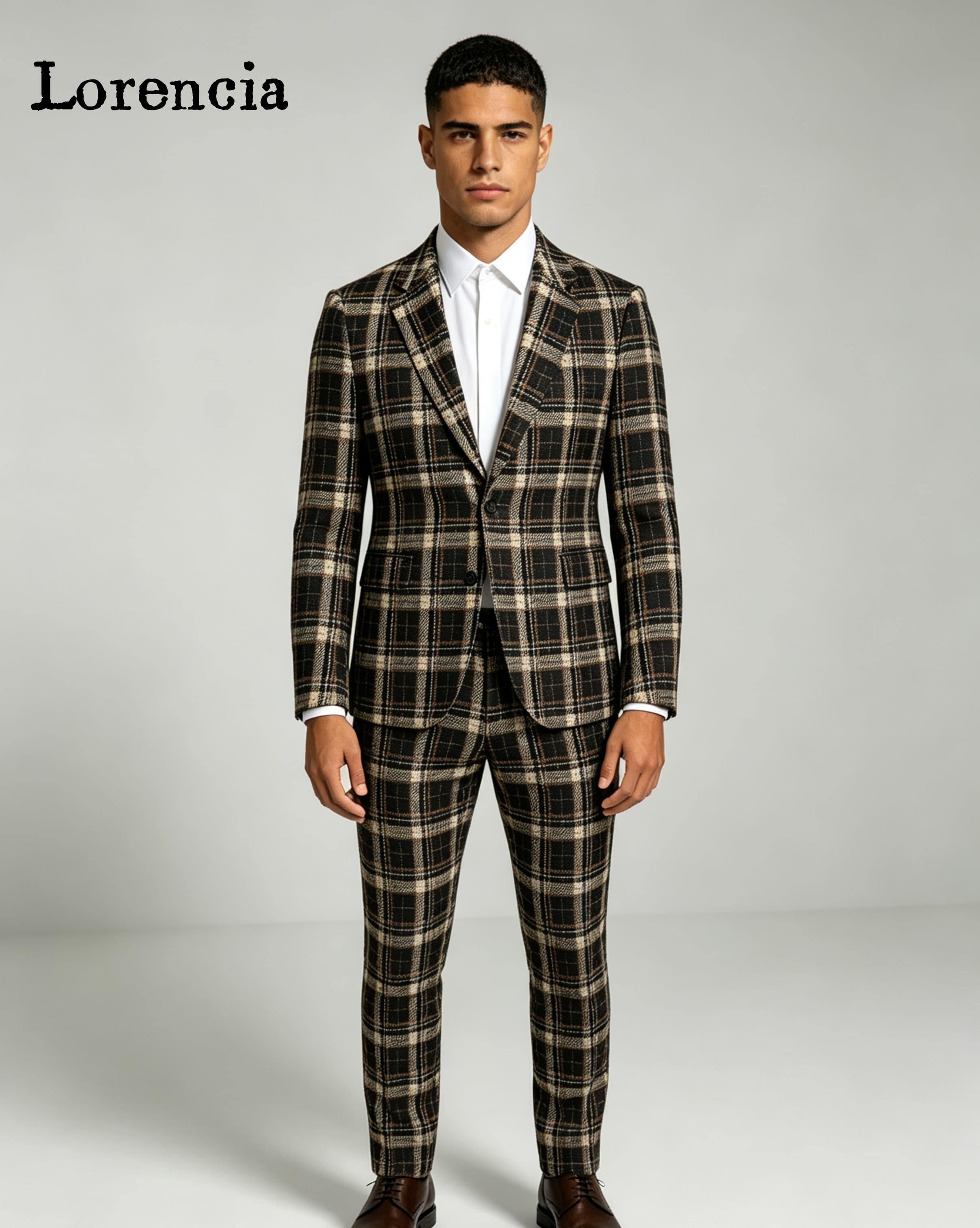 Fashion Plaid Men Suits Notch  - Mens Fashion Trajes ulasan dan harga