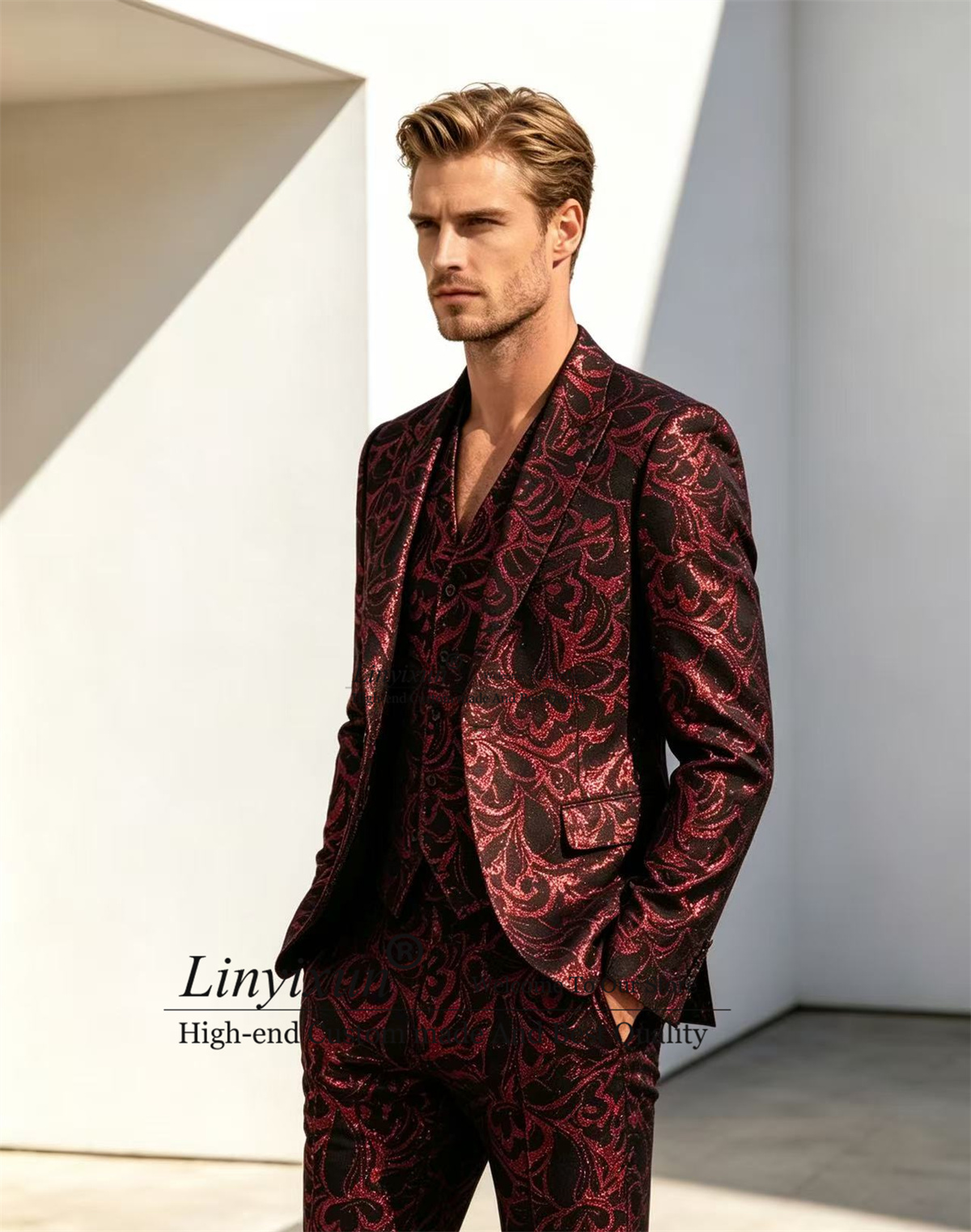Fashion Jacquard Men Suits 3 P - Mens Fashion Trajes ulasan dan harga